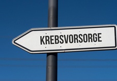 Ein Verkehrsschild, auf dem das Wort Krebsvorsorge steht.