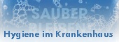Logo für Hygiene im Krankenhaus. blaue Seife mit Schaum. Schriftzug: sauber bleiben.